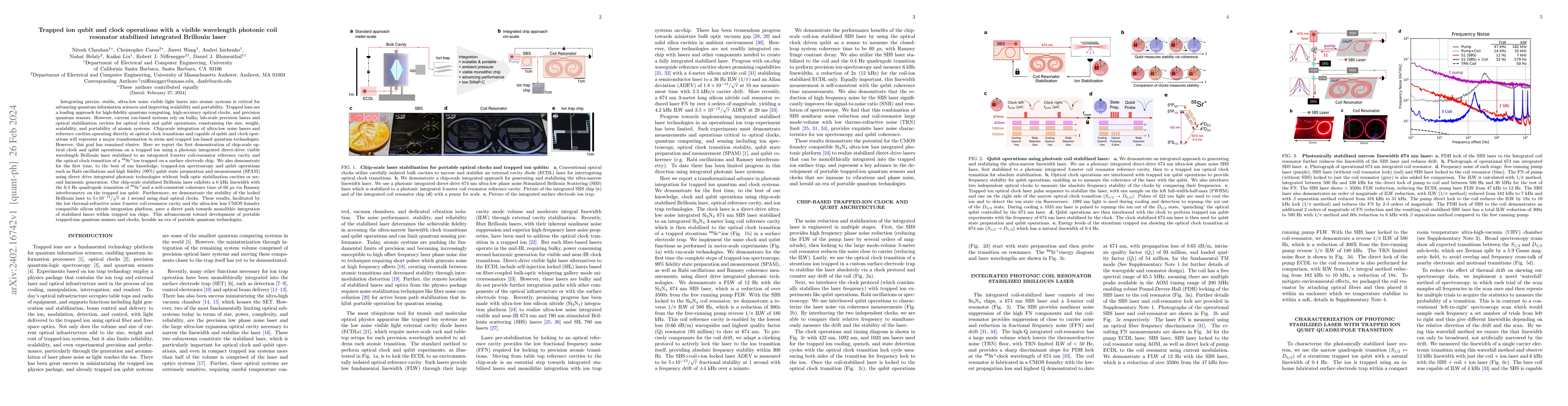 Thumbnail for Trapped ion qubit and clock operations with a visible wavelength
  photonic coil resonator stabilized integrated Brillouin laser