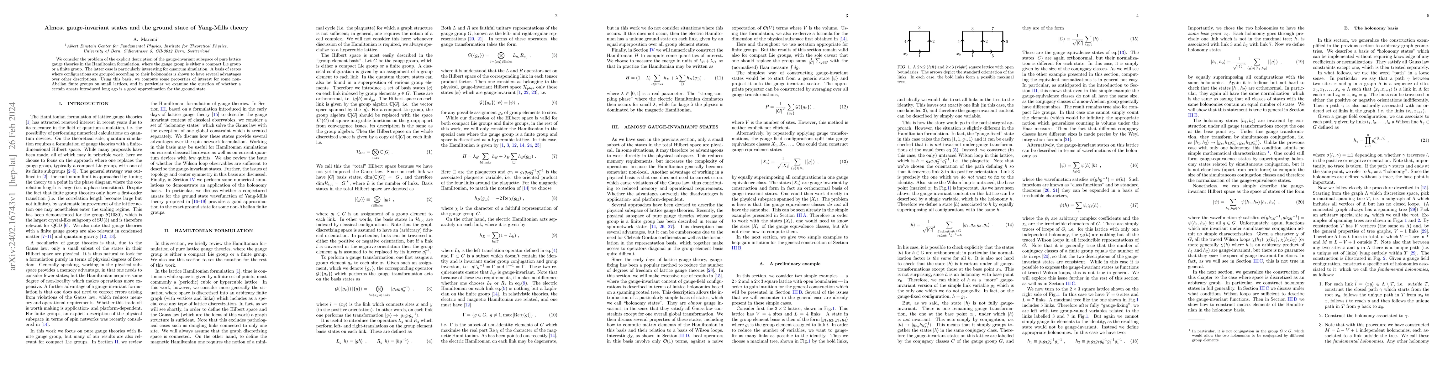 Thumbnail for Almost gauge-invariant states and the ground state of Yang-Mills theory
