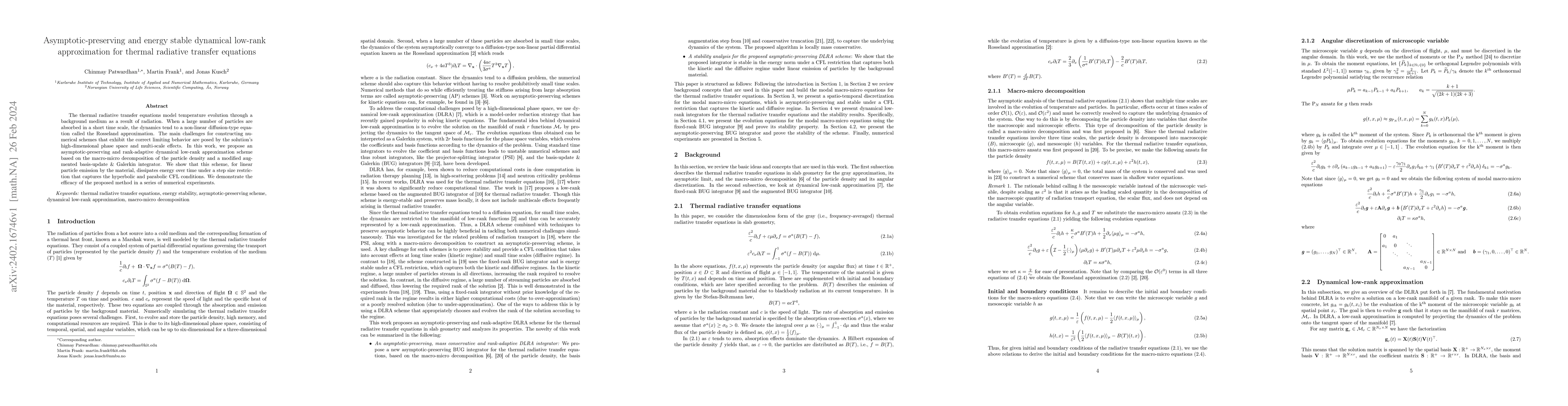 Thumbnail for Asymptotic-preserving and energy stable dynamical low-rank approximation
  for thermal radiative transfer equations