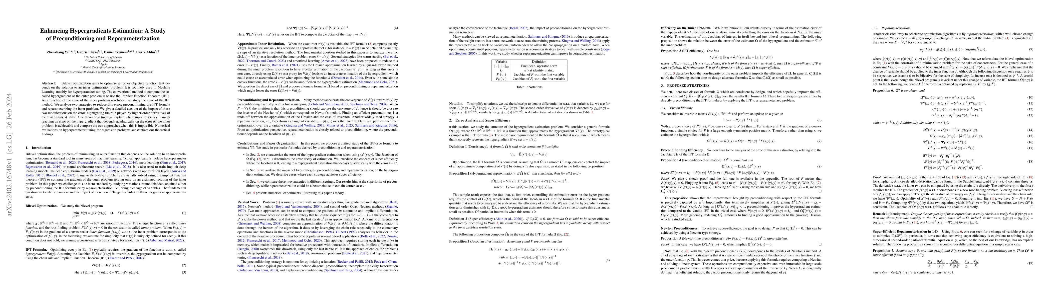 Thumbnail for Enhancing Hypergradients Estimation: A Study of Preconditioning and
  Reparameterization