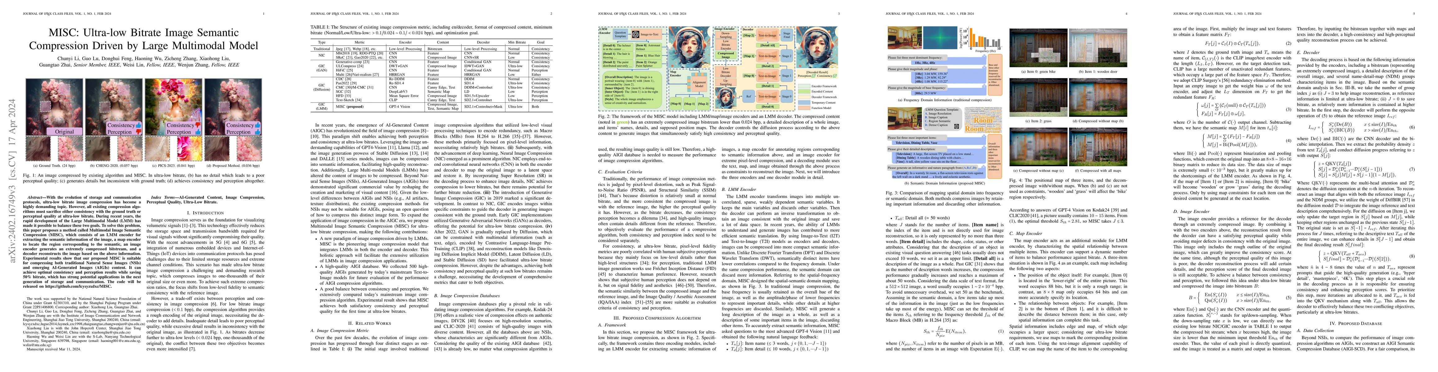 Thumbnail for MISC: Ultra-low Bitrate Image Semantic Compression Driven by Large
  Multimodal Model