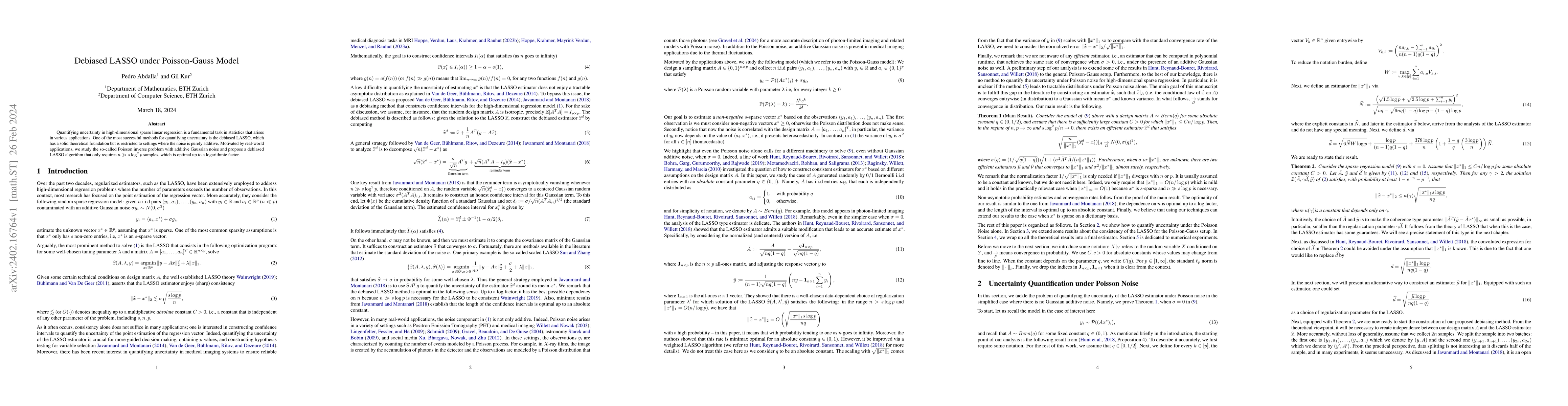 Thumbnail for Debiased LASSO under Poisson-Gauss Model
