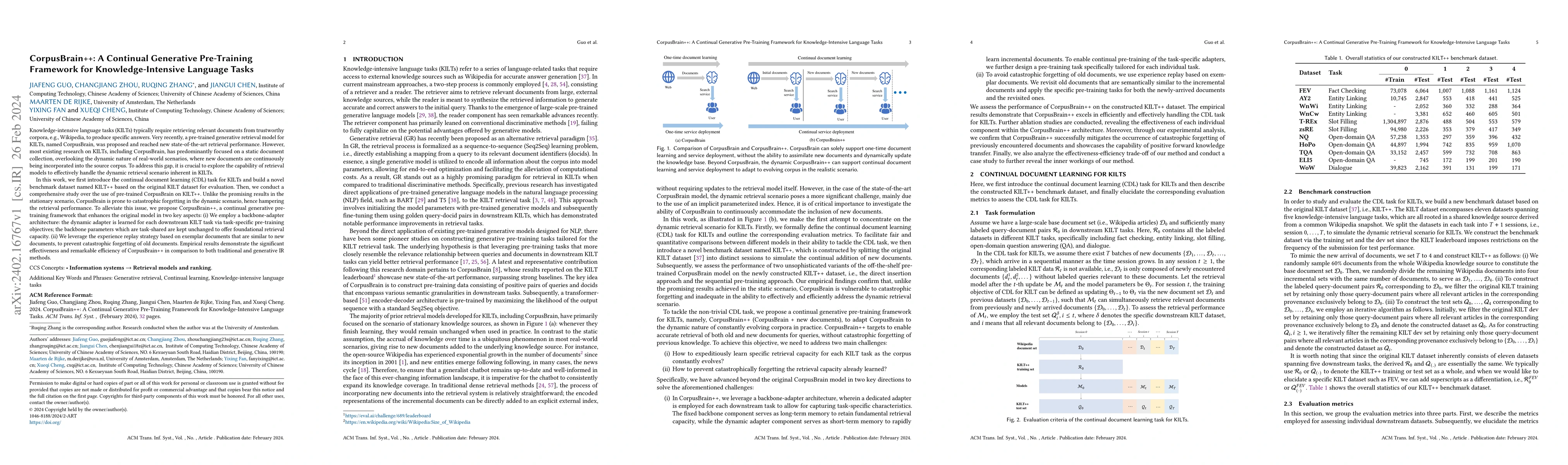 Thumbnail for CorpusBrain++: A Continual Generative Pre-Training Framework for
  Knowledge-Intensive Language Tasks