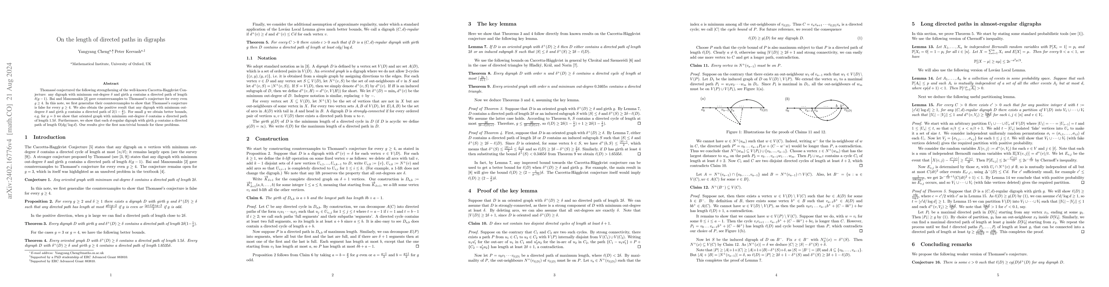 Thumbnail for On the length of directed paths in digraphs