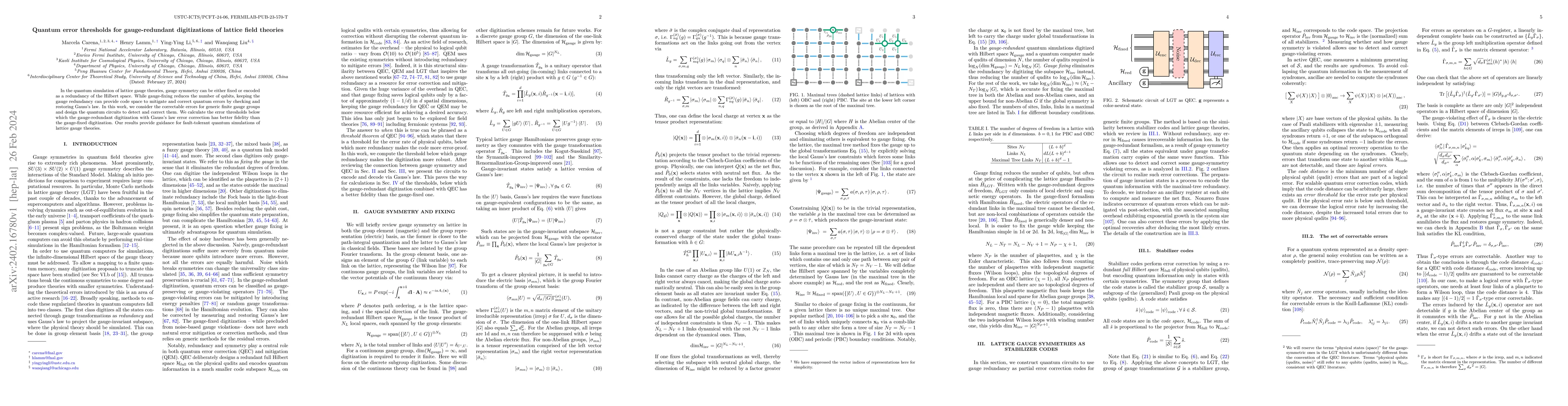 Thumbnail for Quantum error thresholds for gauge-redundant digitizations of lattice
  field theories