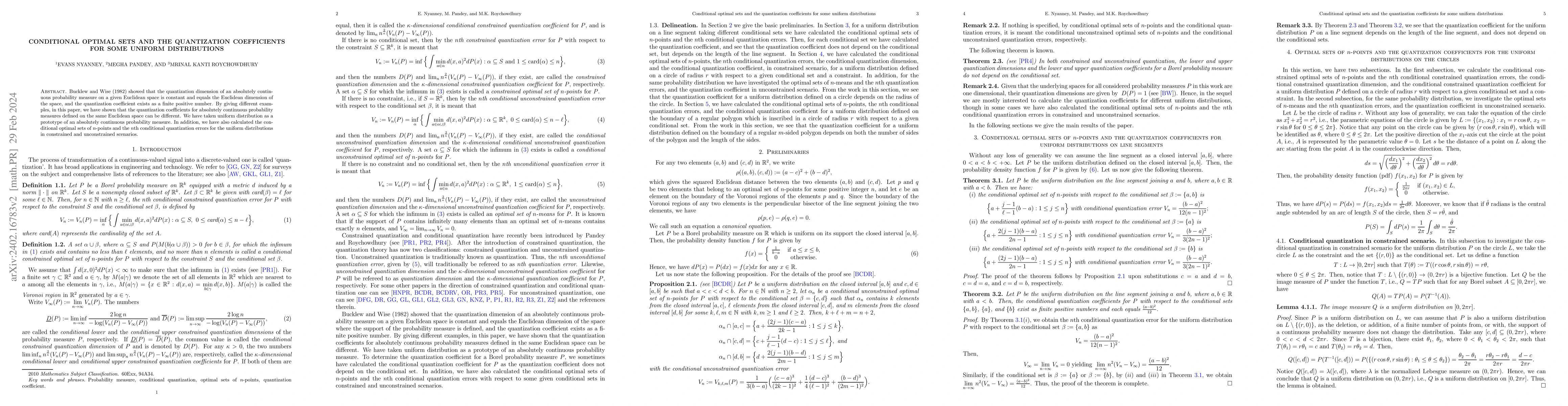 Thumbnail for Conditional optimal sets and the quantization coefficients for some
  uniform distributions