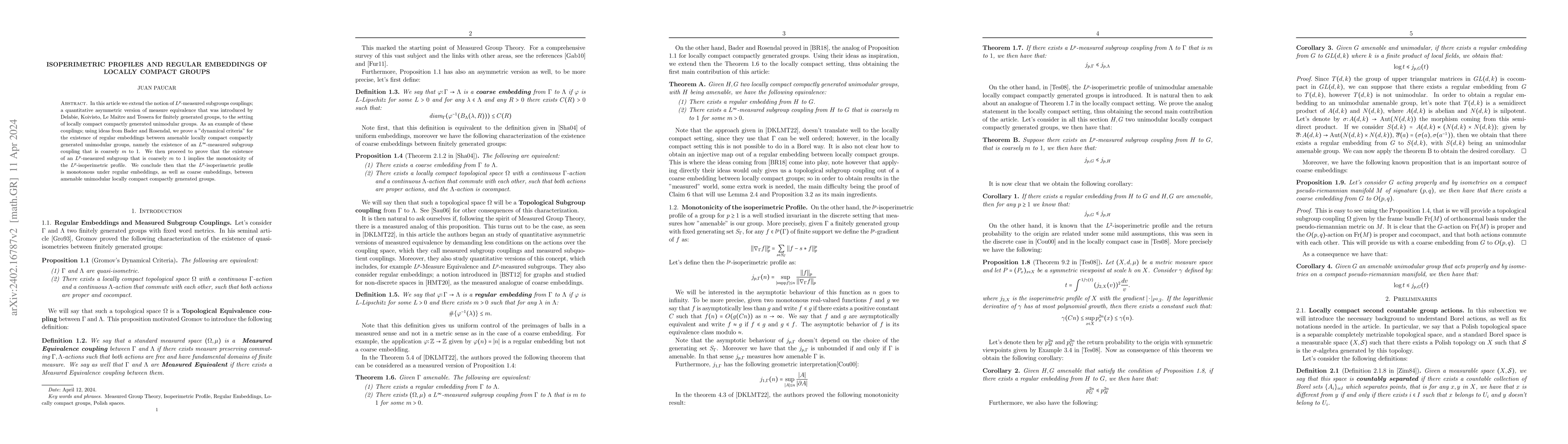 Thumbnail for Isoperimetric Profiles and Regular Embeddings of locally compact groups