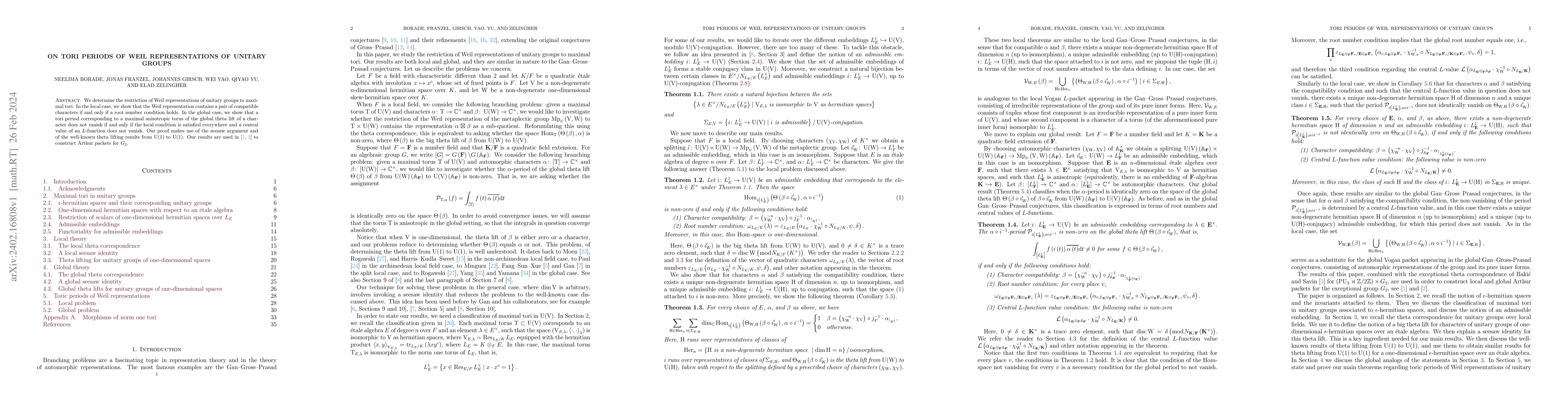 Thumbnail for On tori periods of Weil representations of unitary groups