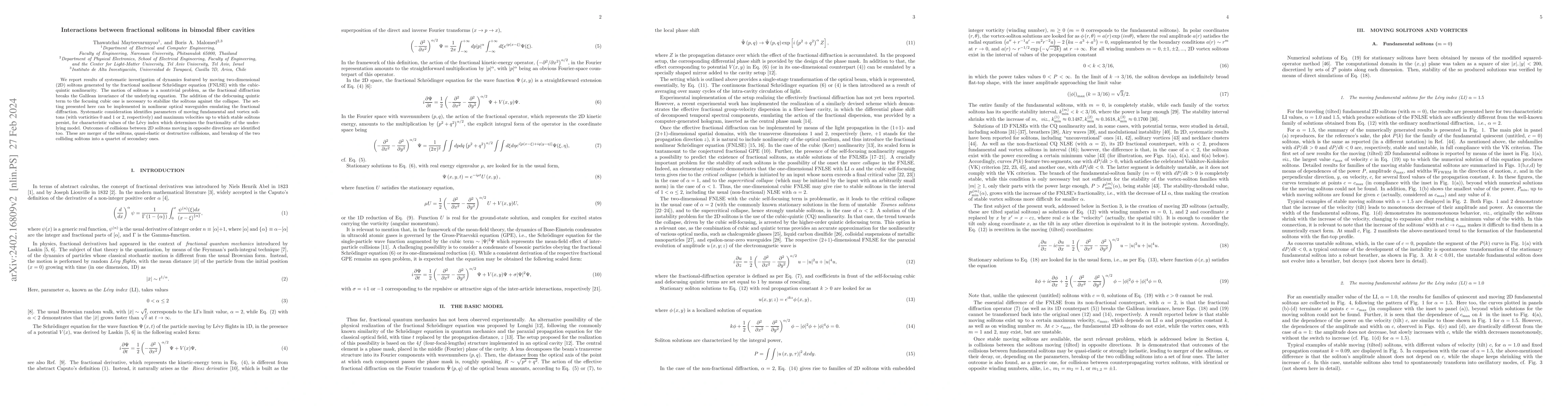 Thumbnail for Motion dynamics of two-dimensional fundamental and vortex solitons in
  the fractional medium with the cubic-quintic nonlinearity