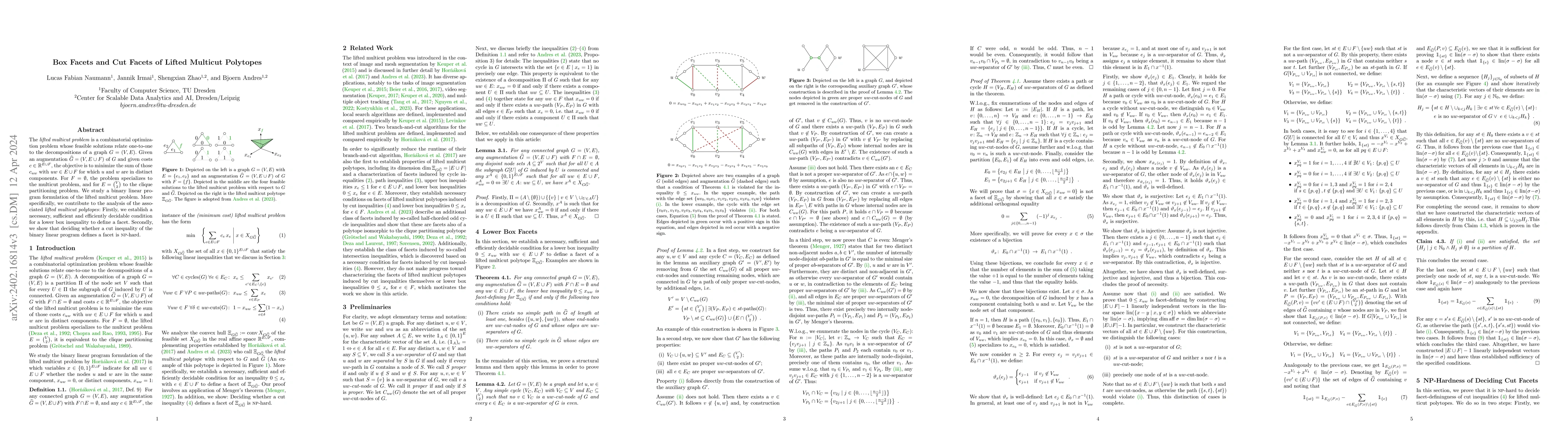 Thumbnail for Box Facets and Cut Facets of Lifted Multicut Polytopes
