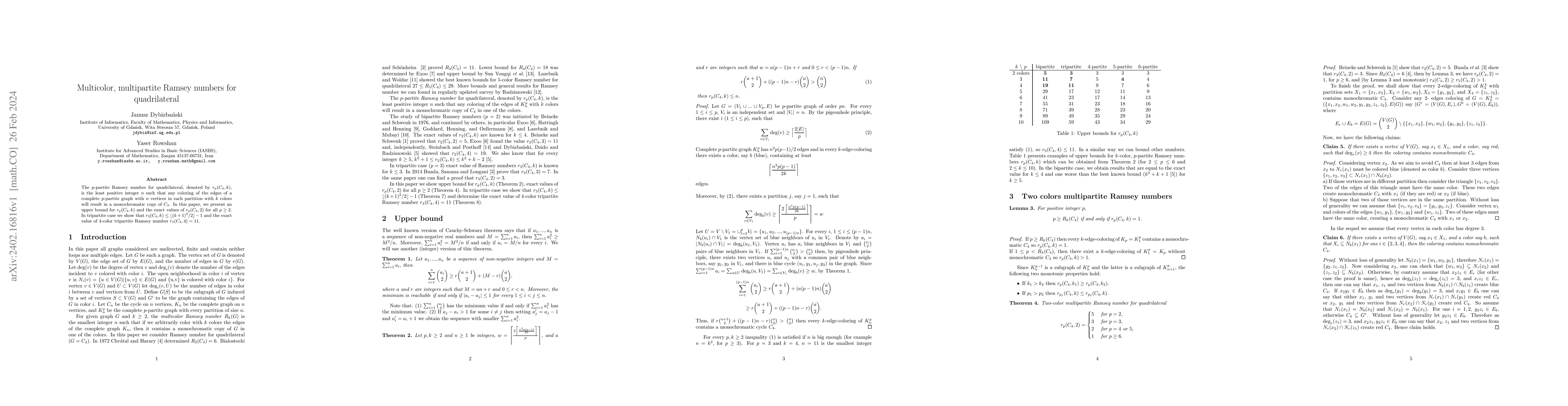 Thumbnail for Multicolor, multipartite Ramsey numbers for quadrilateral