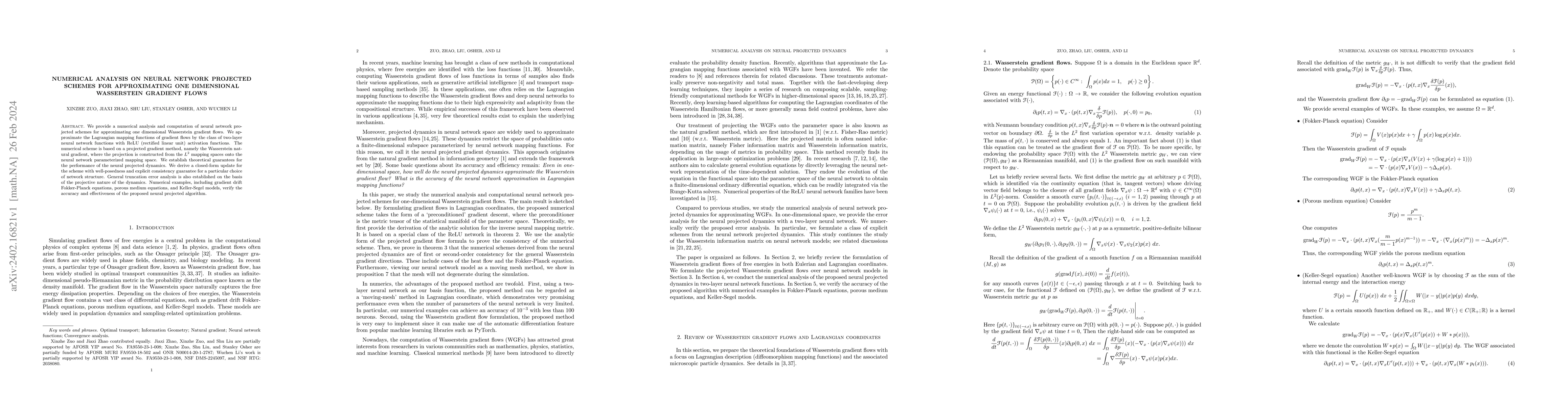 Thumbnail for Numerical Analysis on Neural Network Projected Schemes for Approximating
  One Dimensional Wasserstein Gradient Flows