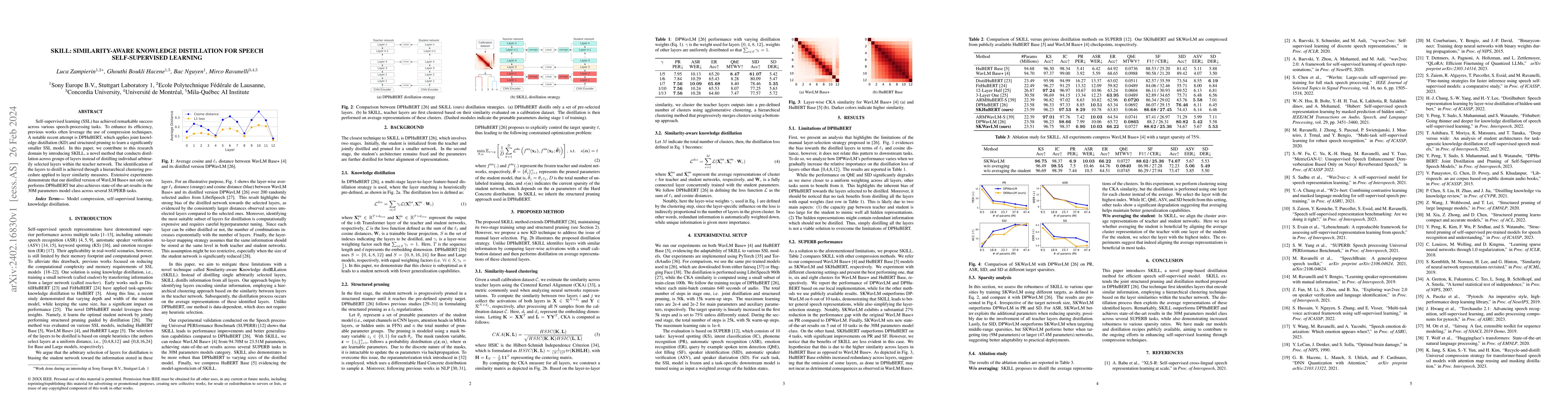 Thumbnail for SKILL: Similarity-aware Knowledge distILLation for Speech
  Self-Supervised Learning