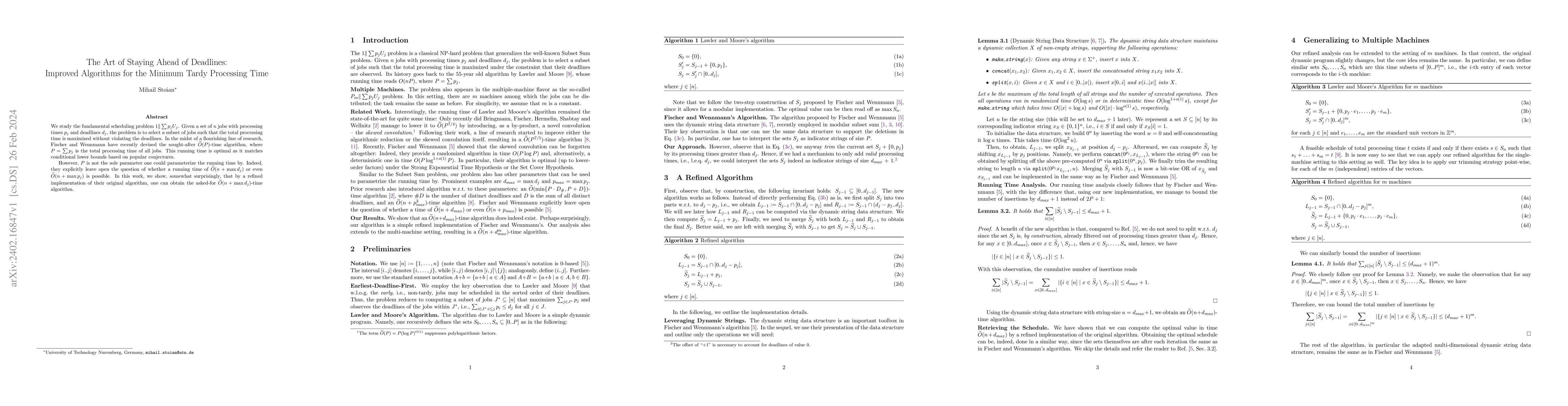 Thumbnail for The Art of Staying Ahead of Deadlines: Improved Algorithms for the
  Minimum Tardy Processing Time