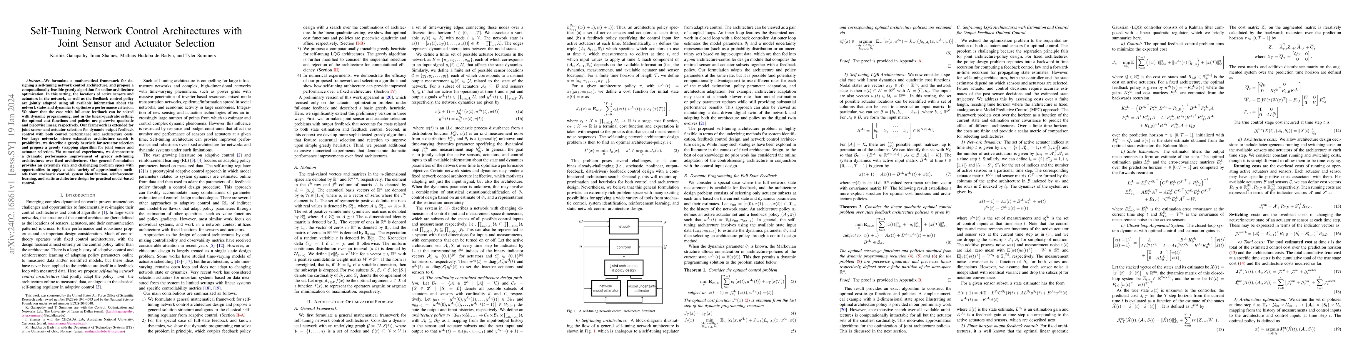 Thumbnail for Self-Tuning Network Control Architectures with Joint Sensor and Actuator
  Selection