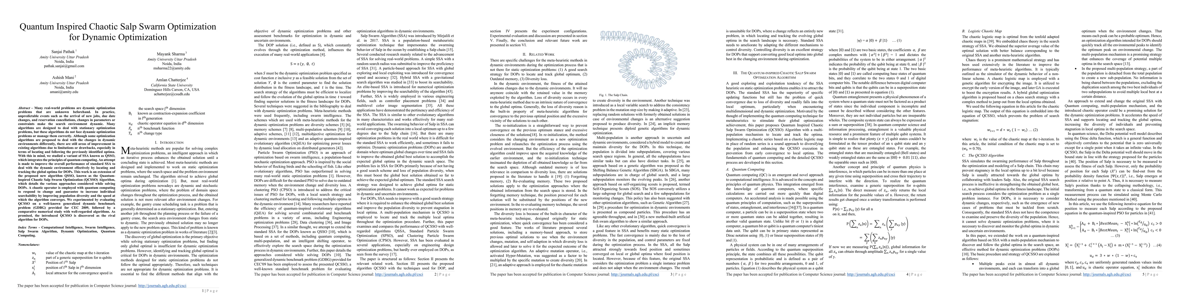 Thumbnail for Quantum Inspired Chaotic Salp Swarm Optimization for Dynamic
  Optimization