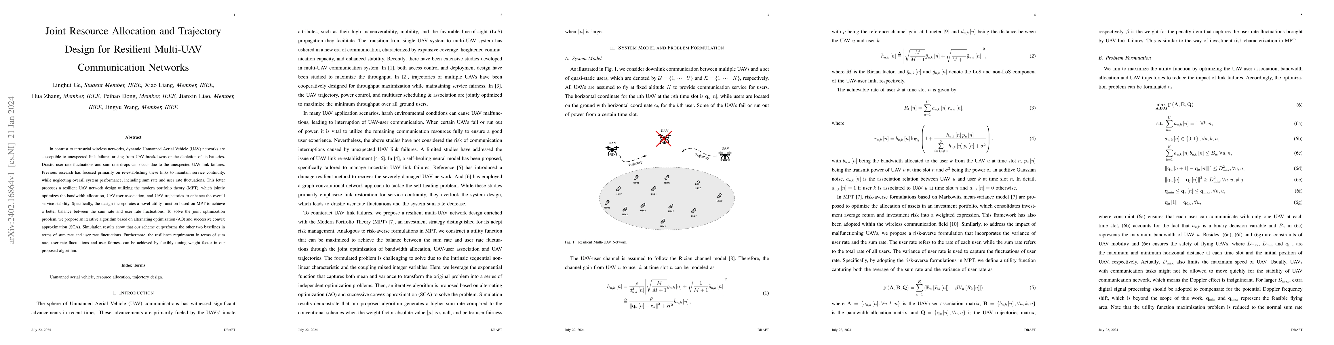 Thumbnail for Joint Resource Allocation and Trajectory Design for Resilient Multi-UAV
  Communication Networks