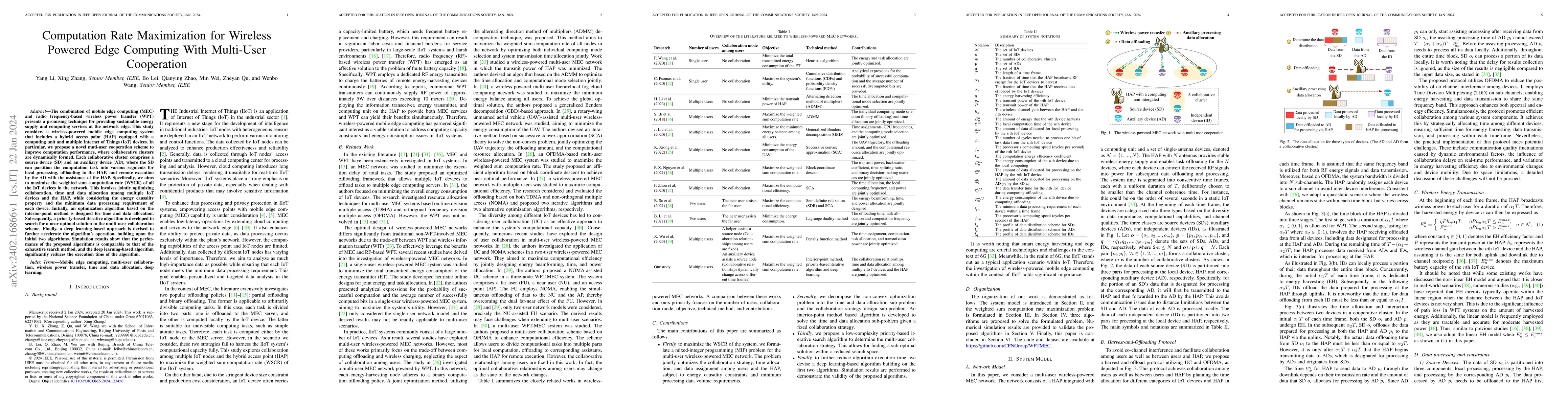 Thumbnail for Computation Rate Maximization for Wireless Powered Edge Computing With
  Multi-User Cooperation