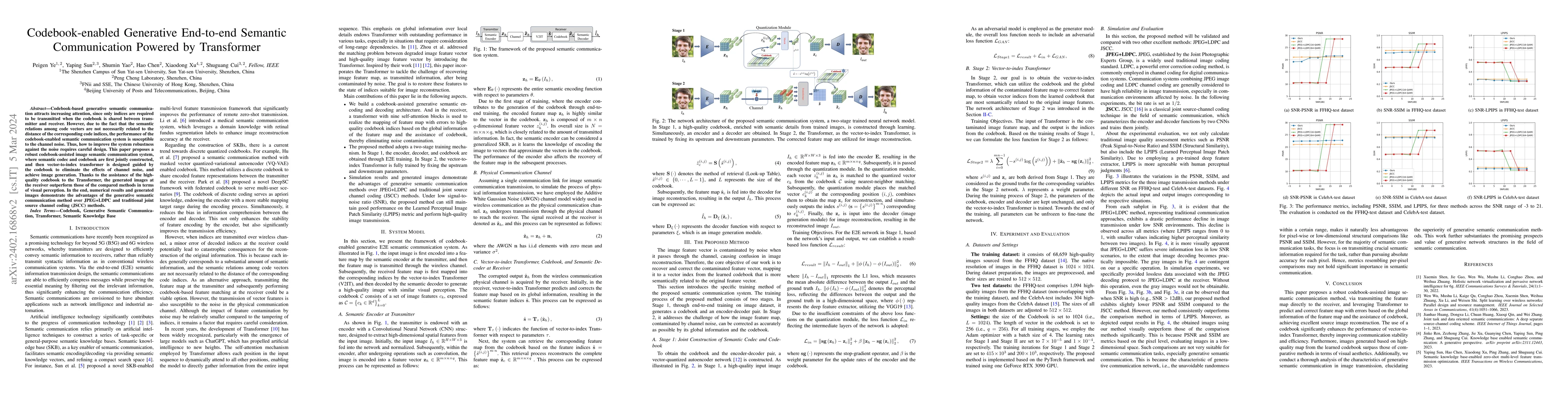 Thumbnail for Codebook-enabled Generative End-to-end Semantic Communication Powered by
  Transformer