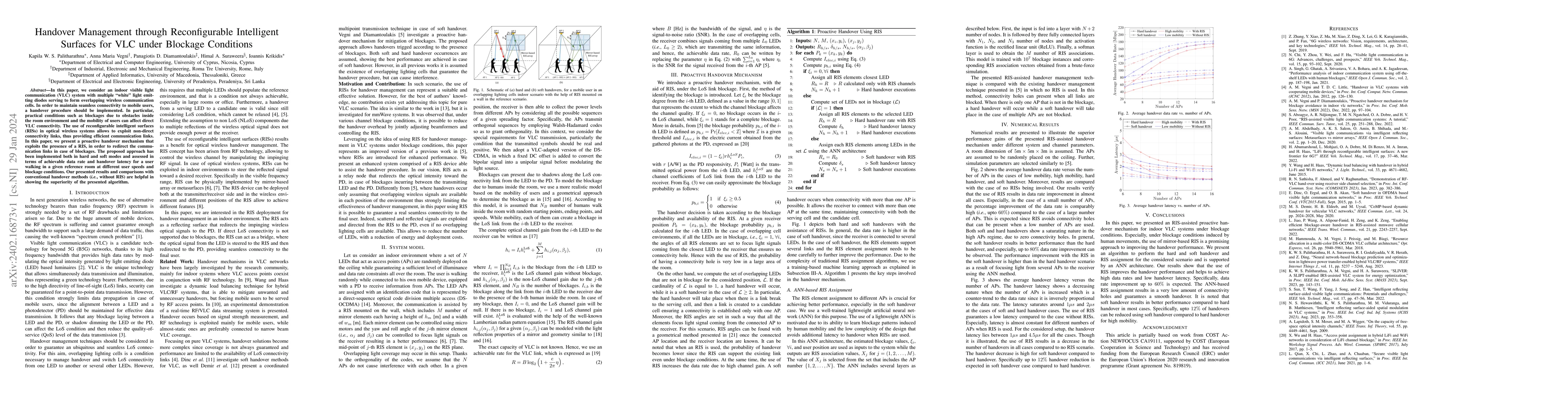 Thumbnail for Handover Management through Reconfigurable Intelligent Surfaces for VLC
  under Blockage Conditions