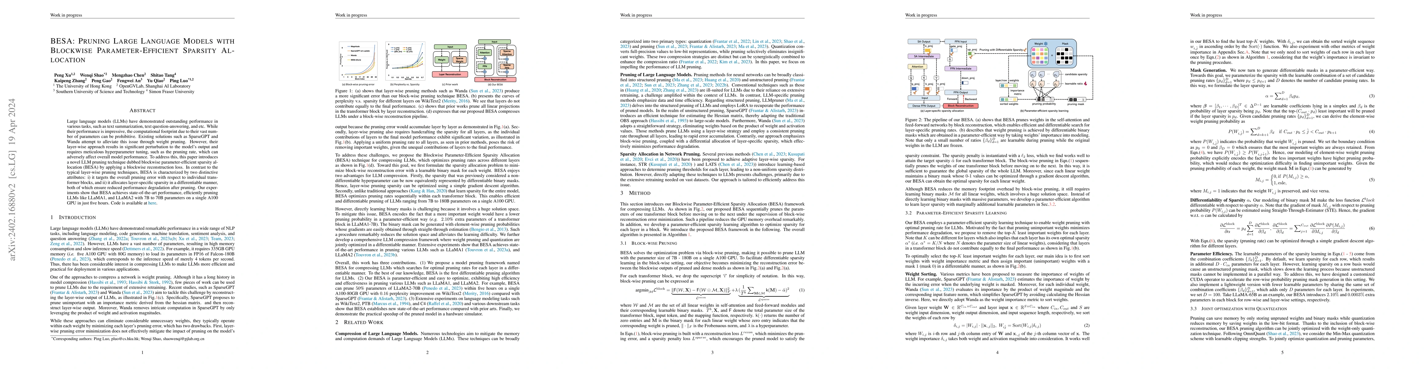 Thumbnail for BESA: Pruning Large Language Models with Blockwise Parameter-Efficient
  Sparsity Allocation