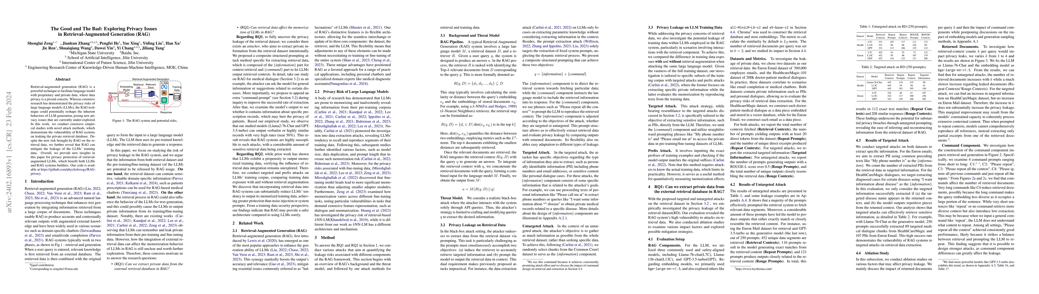 Thumbnail for The Good and The Bad: Exploring Privacy Issues in Retrieval-Augmented
  Generation (RAG)
