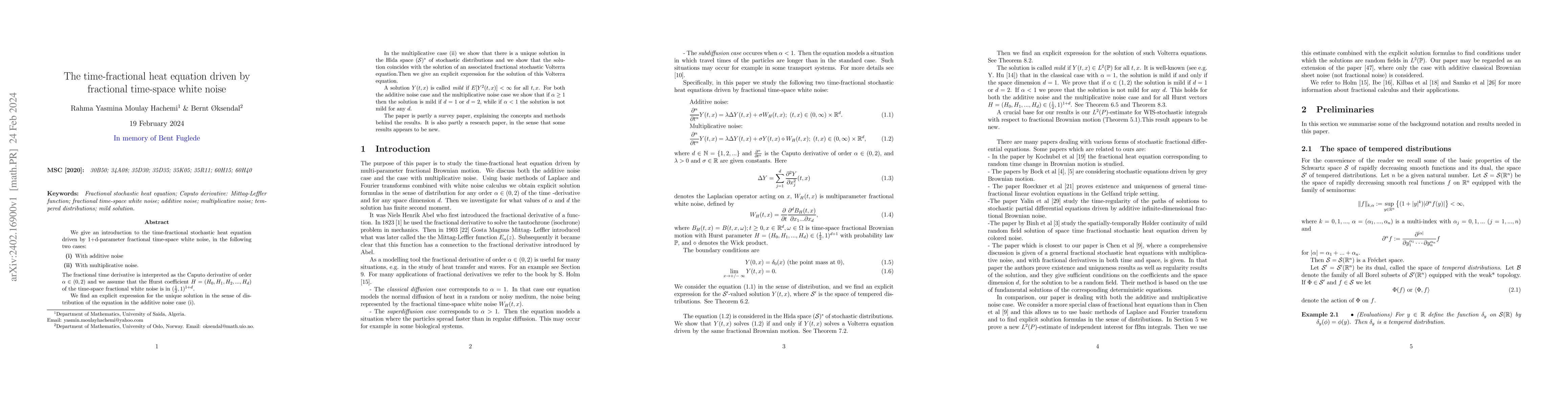 Thumbnail for The time-fractional heat equation driven by fractional time-space white
  noise