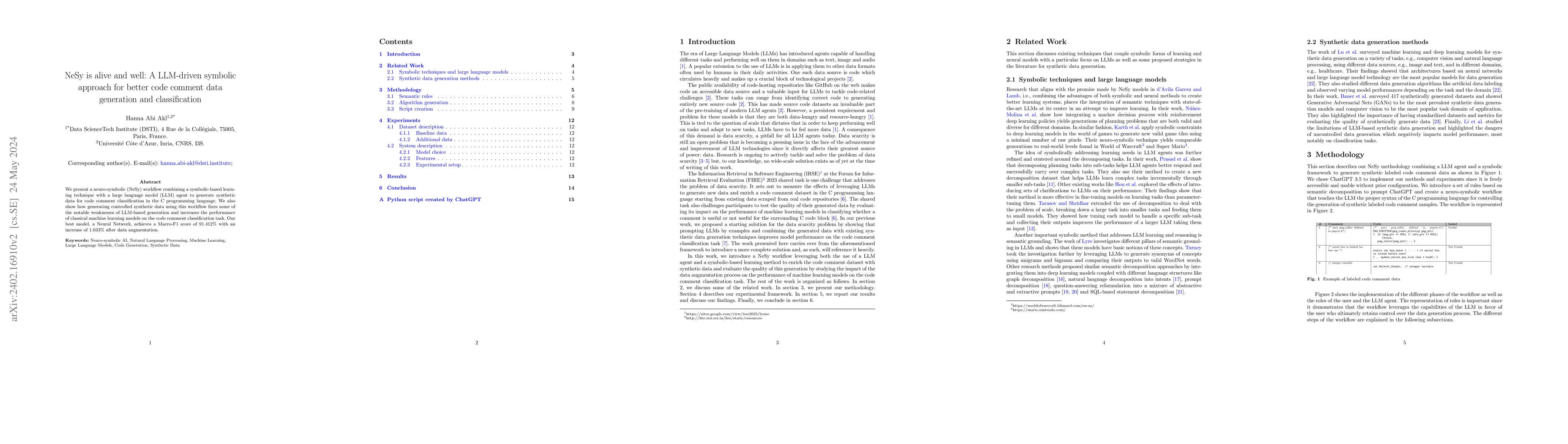 Thumbnail for NeSy is alive and well: A LLM-driven symbolic approach for better code
  comment data generation and classification
