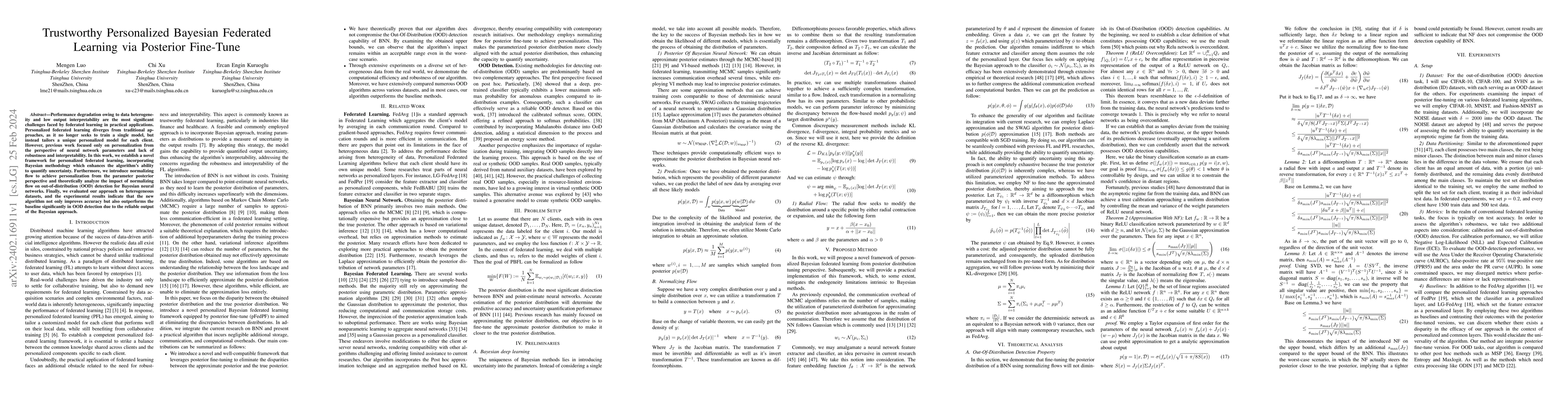 Thumbnail for Trustworthy Personalized Bayesian Federated Learning via Posterior
  Fine-Tune