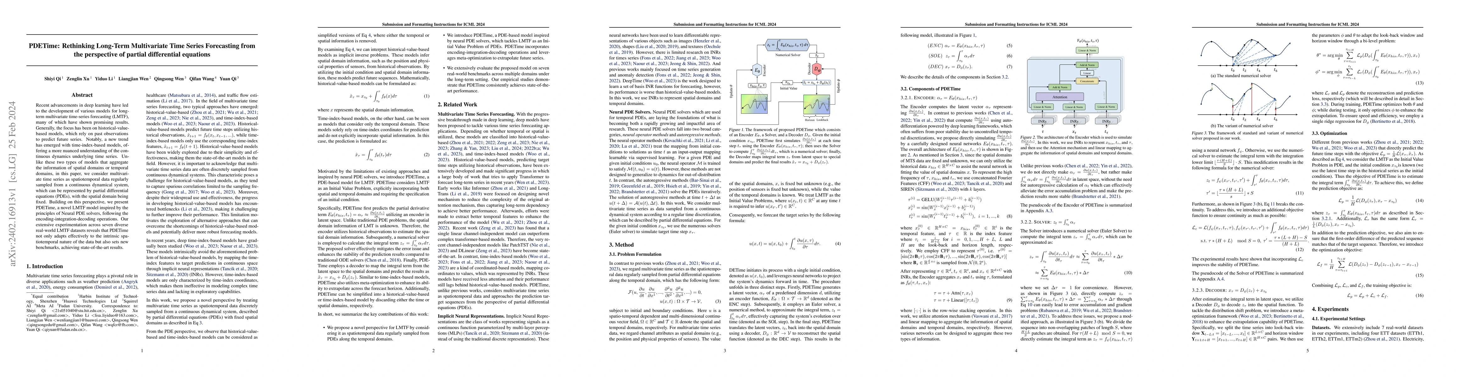 Thumbnail for PDETime: Rethinking Long-Term Multivariate Time Series Forecasting from
  the perspective of partial differential equations