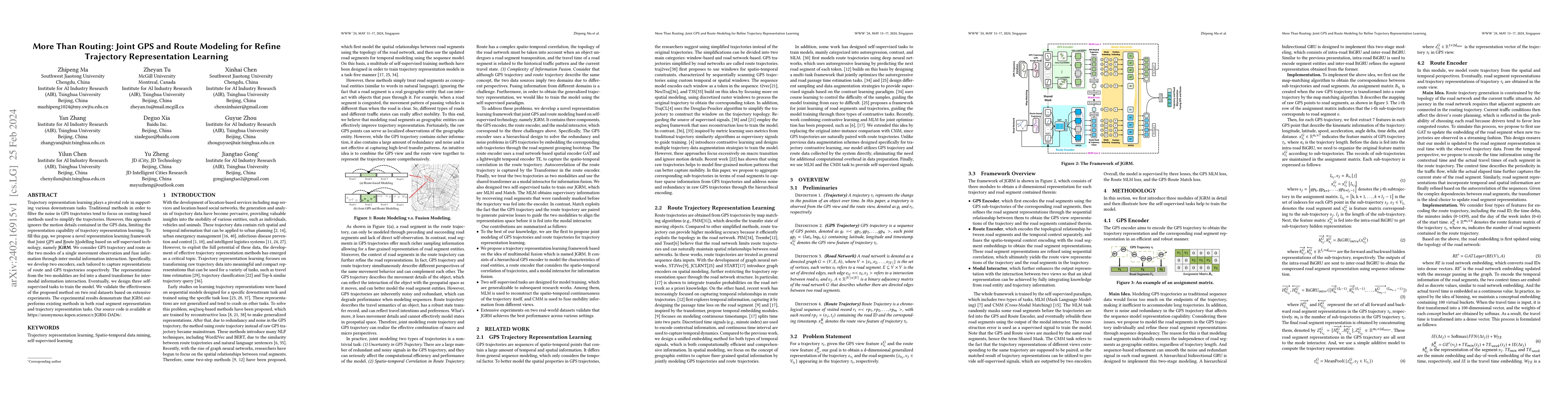Thumbnail for More Than Routing: Joint GPS and Route Modeling for Refine Trajectory
  Representation Learning