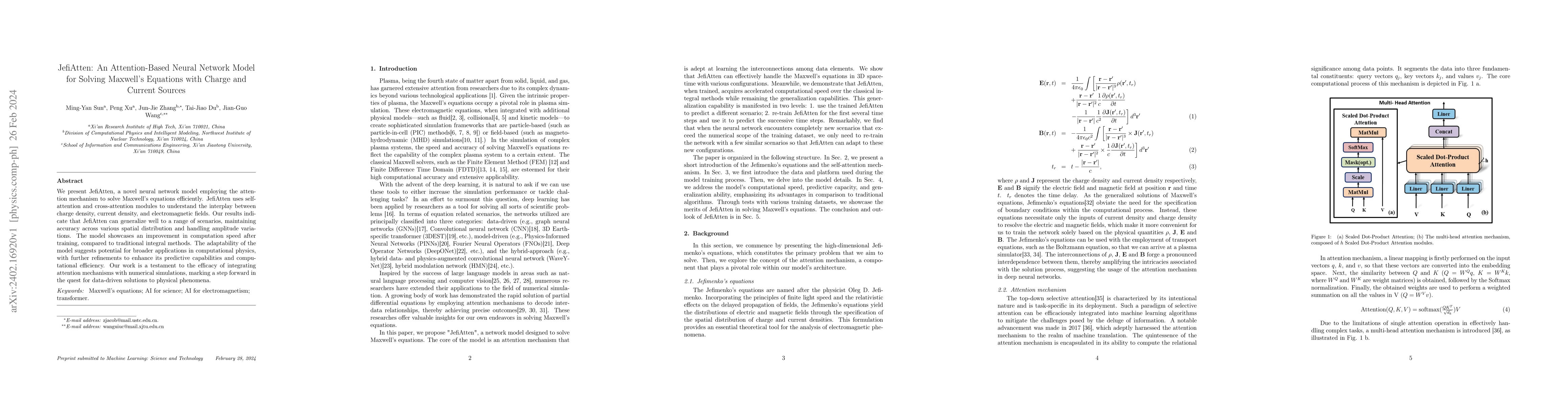Thumbnail for JefiAtten: An Attention Based Neural Network Model for Solving Maxwell's
  Equations with Charge and Current Sources