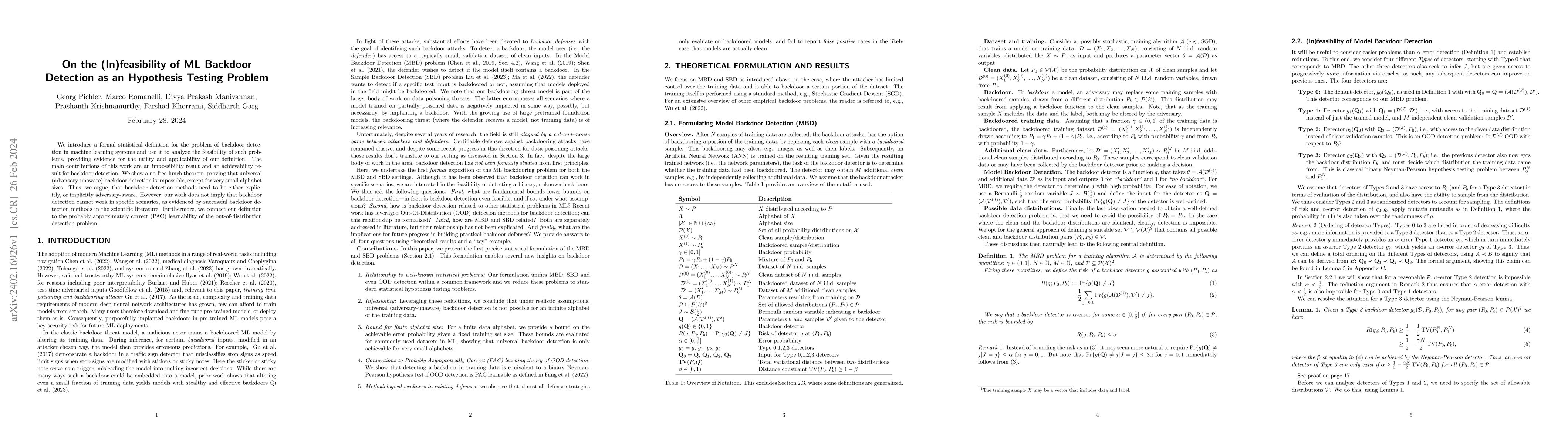 Thumbnail for On the (In)feasibility of ML Backdoor Detection as an Hypothesis Testing
  Problem