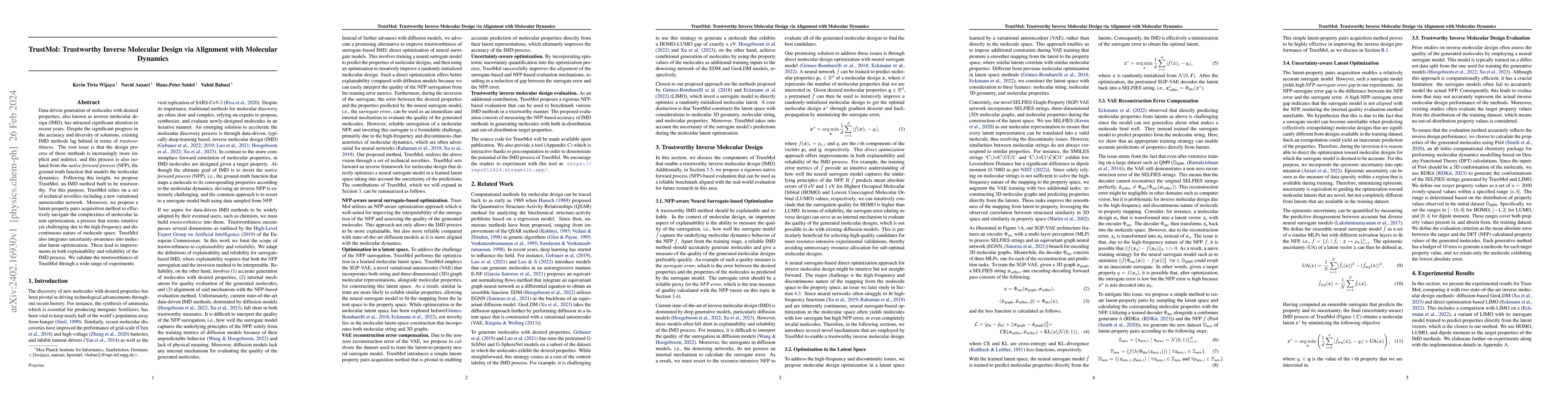 Thumbnail for TrustMol: Trustworthy Inverse Molecular Design via Alignment with
  Molecular Dynamics