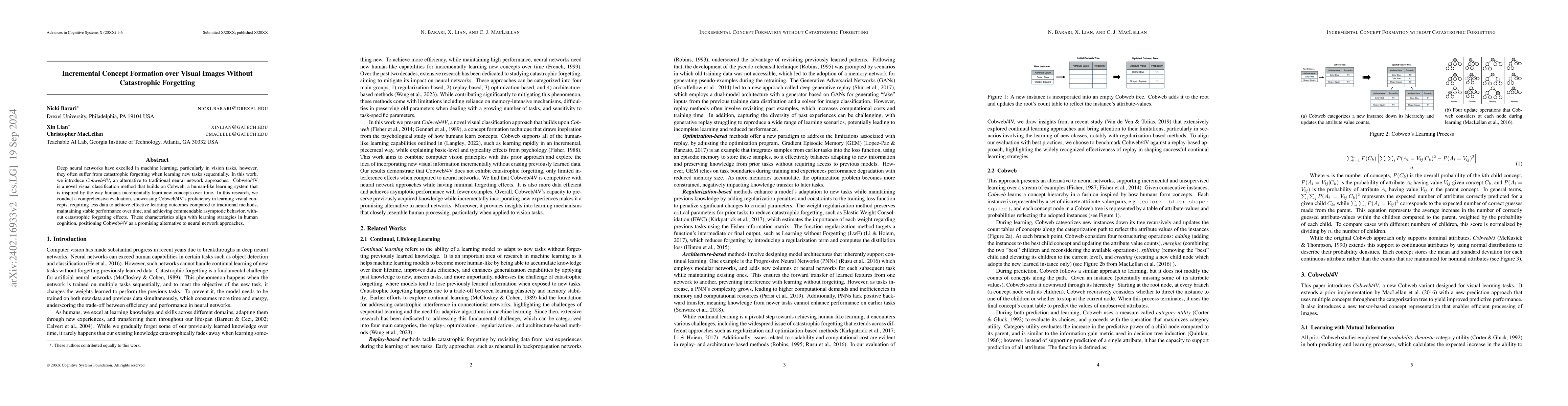 Thumbnail for Avoiding Catastrophic Forgetting in Visual Classification Using Human
  Concept Formation
