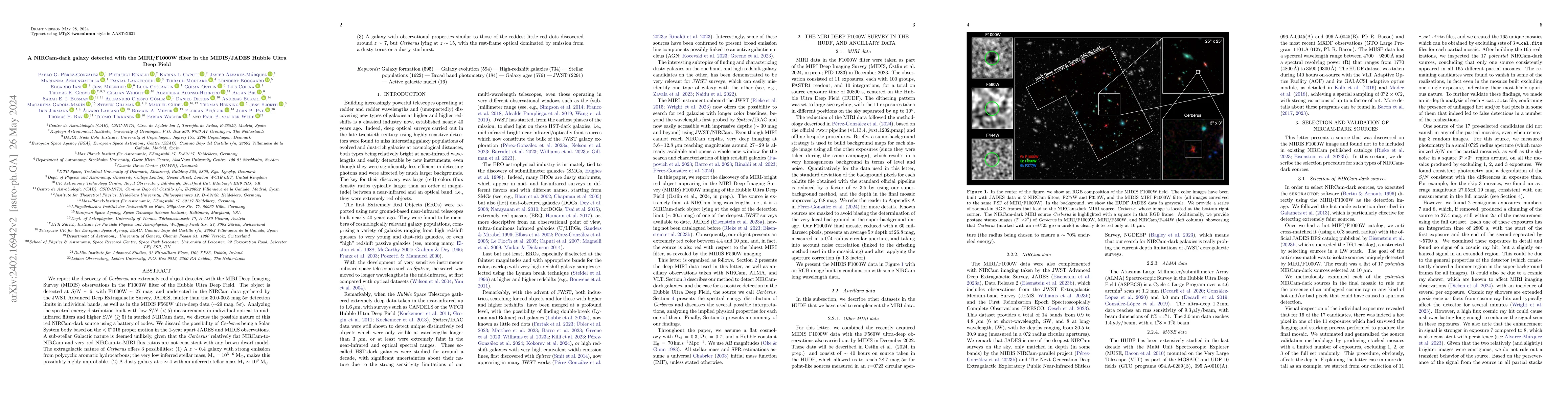 Thumbnail for A NIRCam-dark galaxy detected with the MIRI/F1000W filter in the
  MIDIS/JADES Hubble Ultra Deep Field