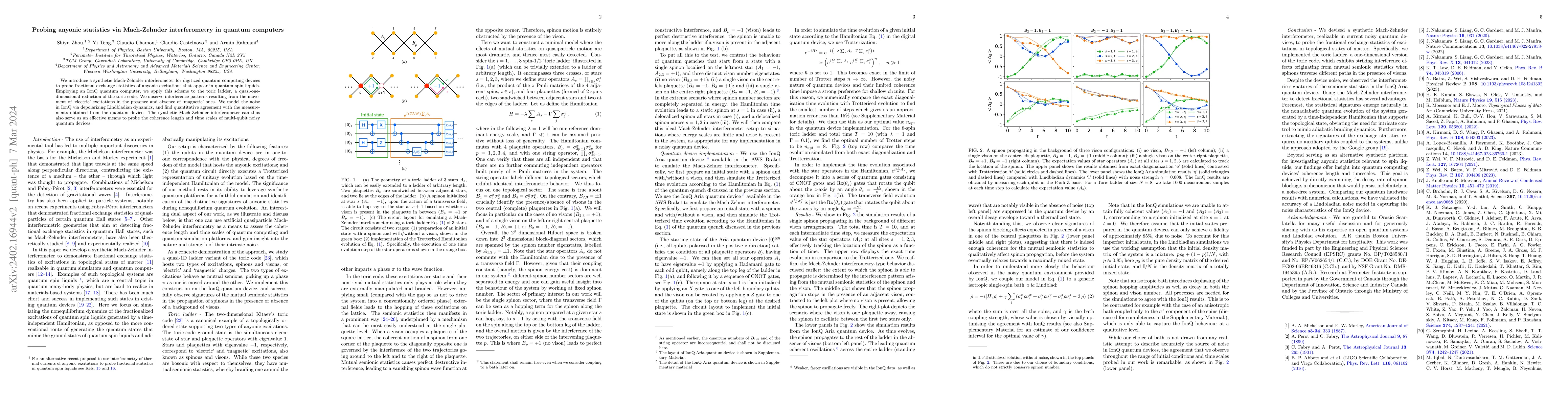 Thumbnail for Probing anyonic statistics via Mach-Zehnder interferometry in quantum
  computers