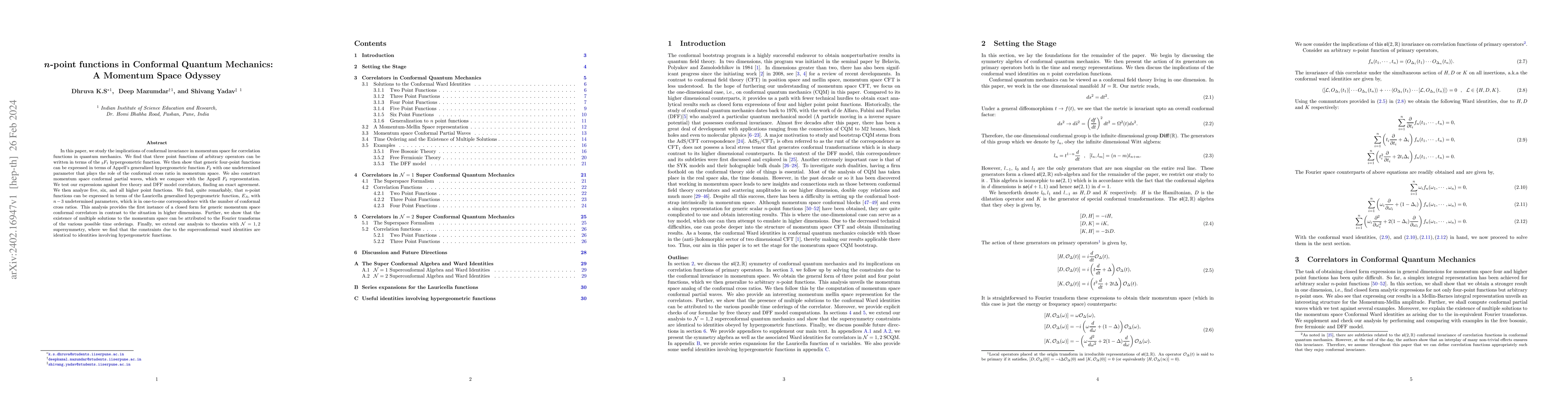 Thumbnail for $n$-point functions in Conformal Quantum Mechanics: A Momentum Space
  Odyssey