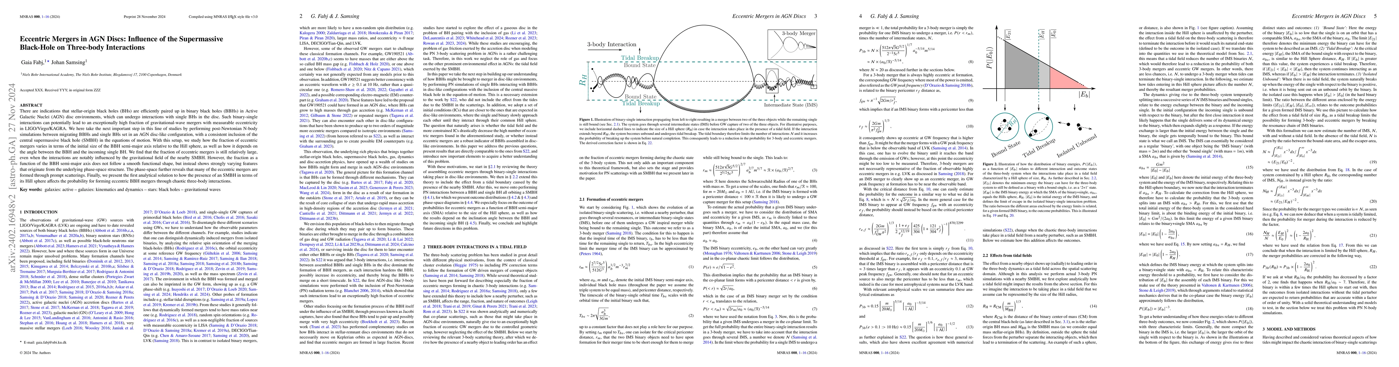 Thumbnail for Eccentric Mergers in AGN Discs: Influence of the Supermassive Black-Hole
  on Three-body Interactions