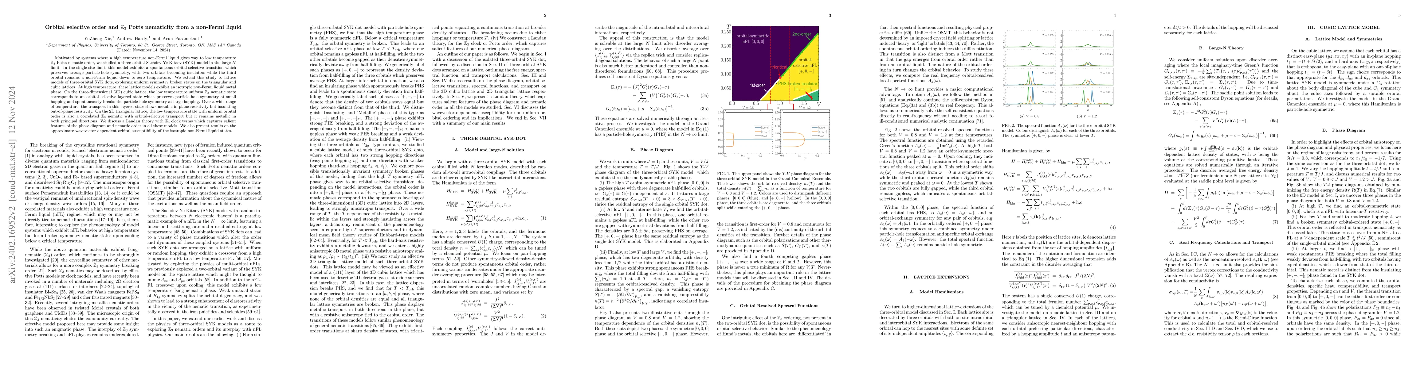 Thumbnail for Orbital selective order and $\mathbb{Z}_3$ Potts nematicity from a
  non-Fermi liquid