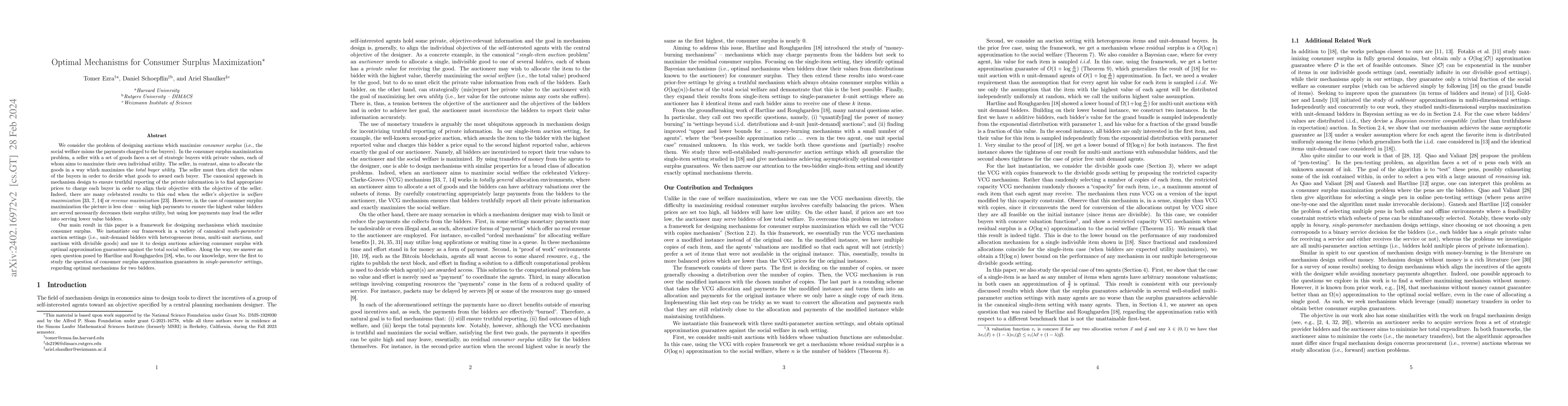 Thumbnail for Optimal Mechanisms for Consumer Surplus Maximization