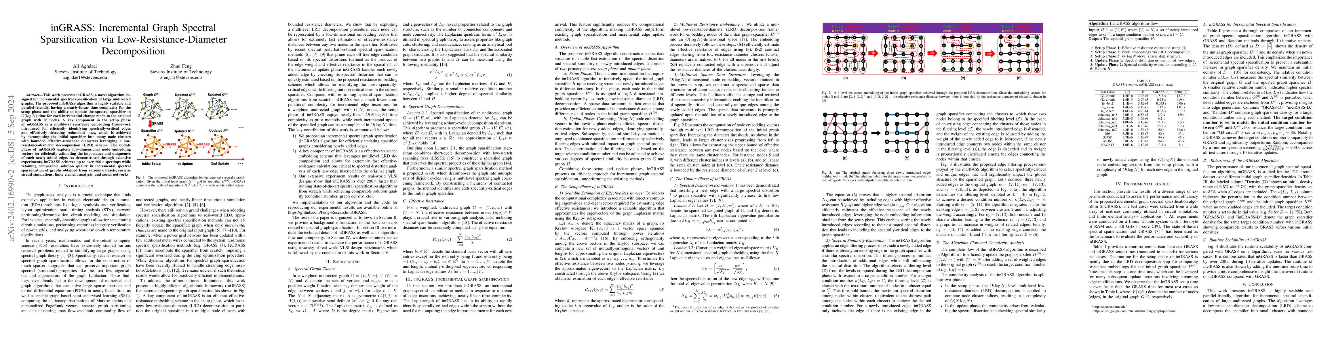 Thumbnail for inGRASS: Incremental Graph Spectral Sparsification via
  Low-Resistance-Diameter Decomposition