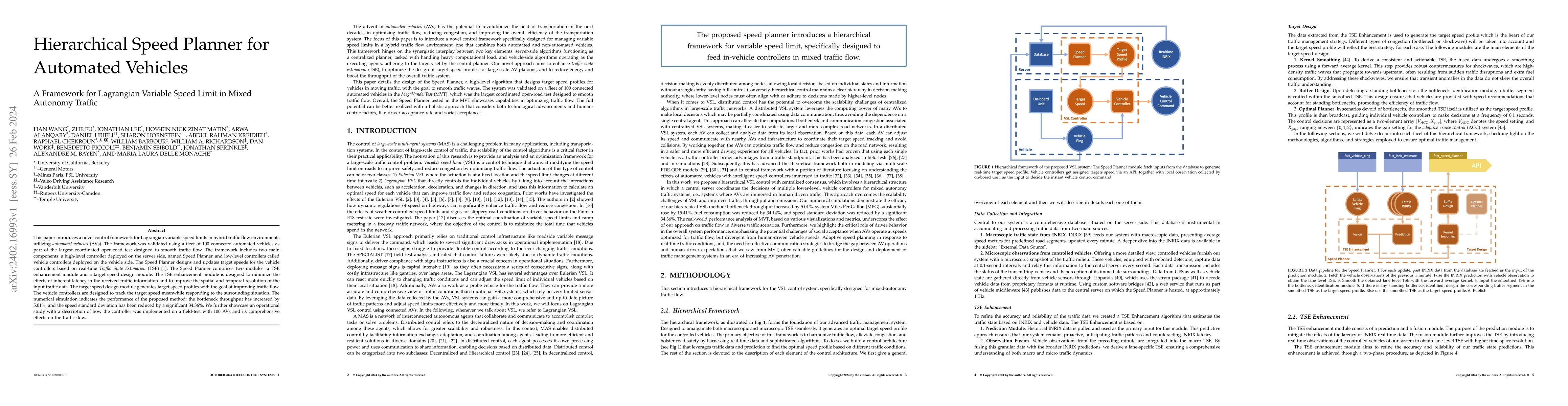 Thumbnail for Hierarchical Speed Planner for Automated Vehicles: A Framework for
  Lagrangian Variable Speed Limit in Mixed Autonomy Traffic