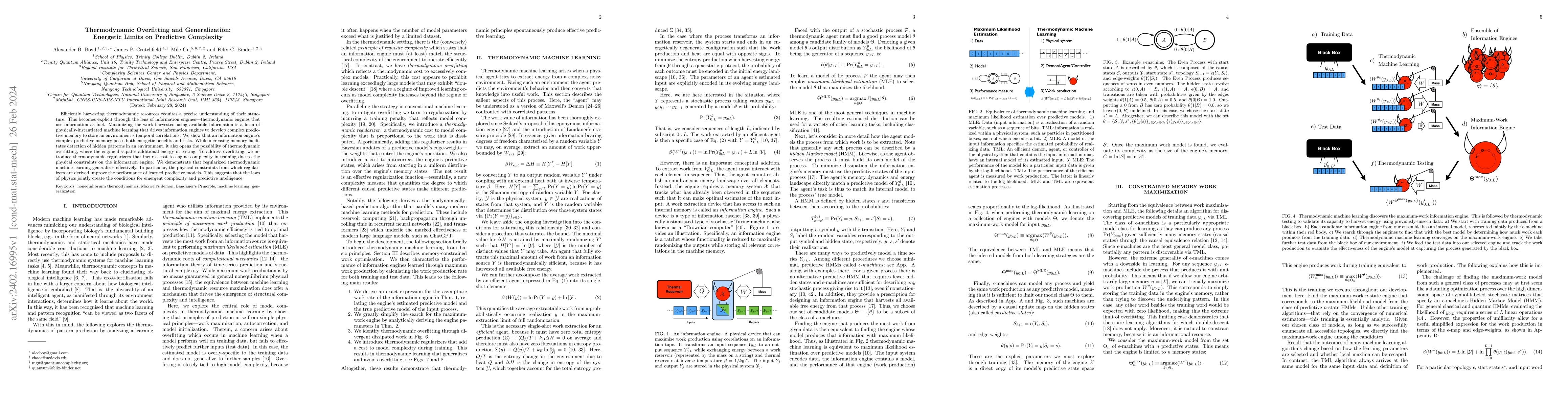 Thumbnail for Thermodynamic Overfitting and Generalization: Energetic Limits on
  Predictive Complexity