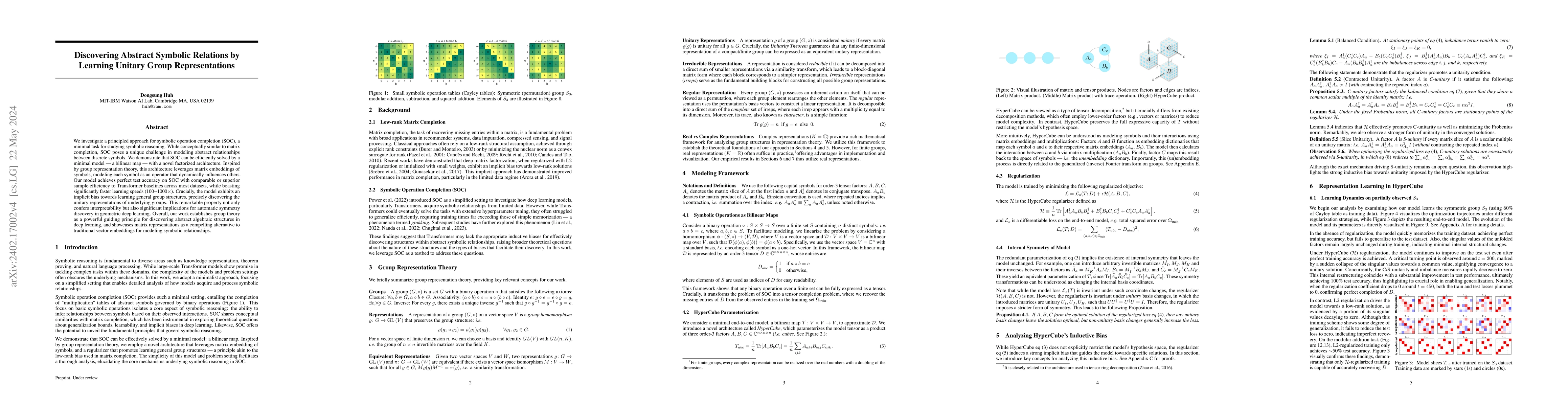 Thumbnail for Discovering Abstract Symbolic Relations by Learning Unitary Group
  Representations