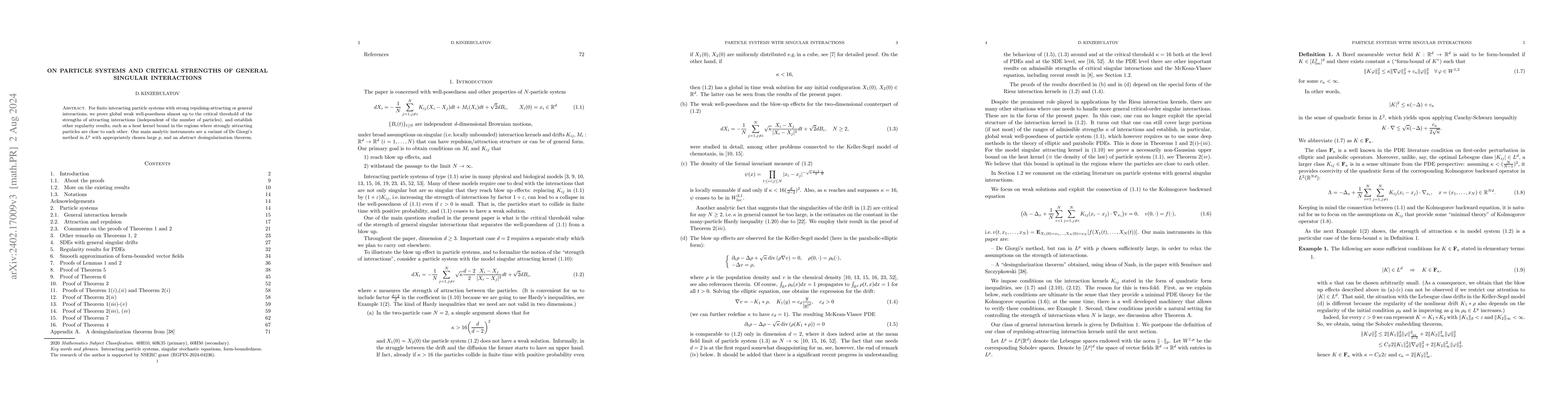 Thumbnail for On particle systems and critical strengths of general singular
  interactions