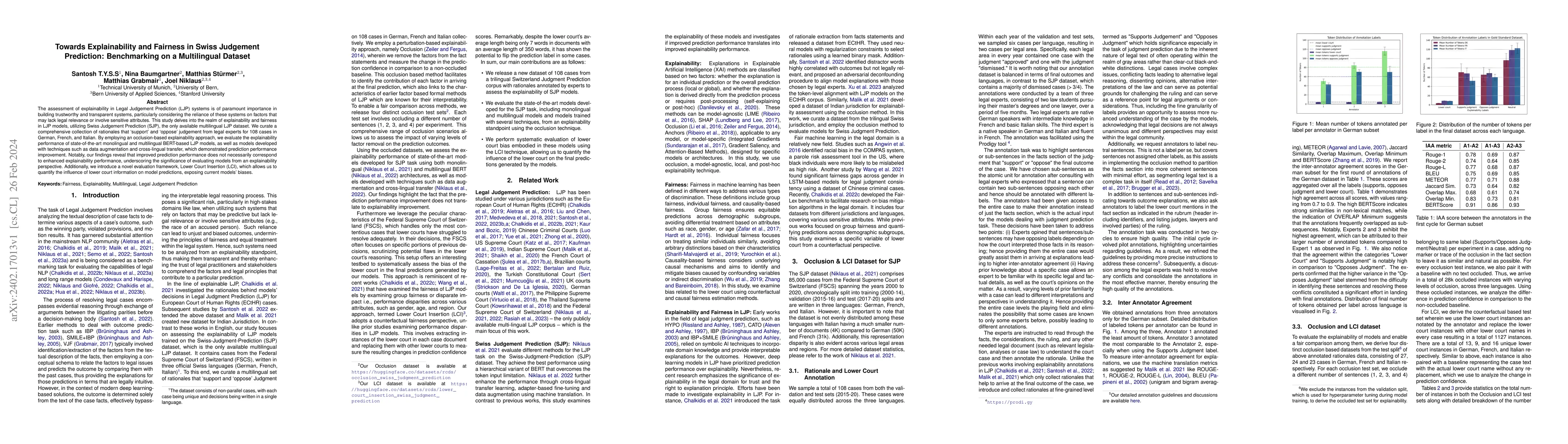 Thumbnail for Towards Explainability and Fairness in Swiss Judgement Prediction:
  Benchmarking on a Multilingual Dataset
