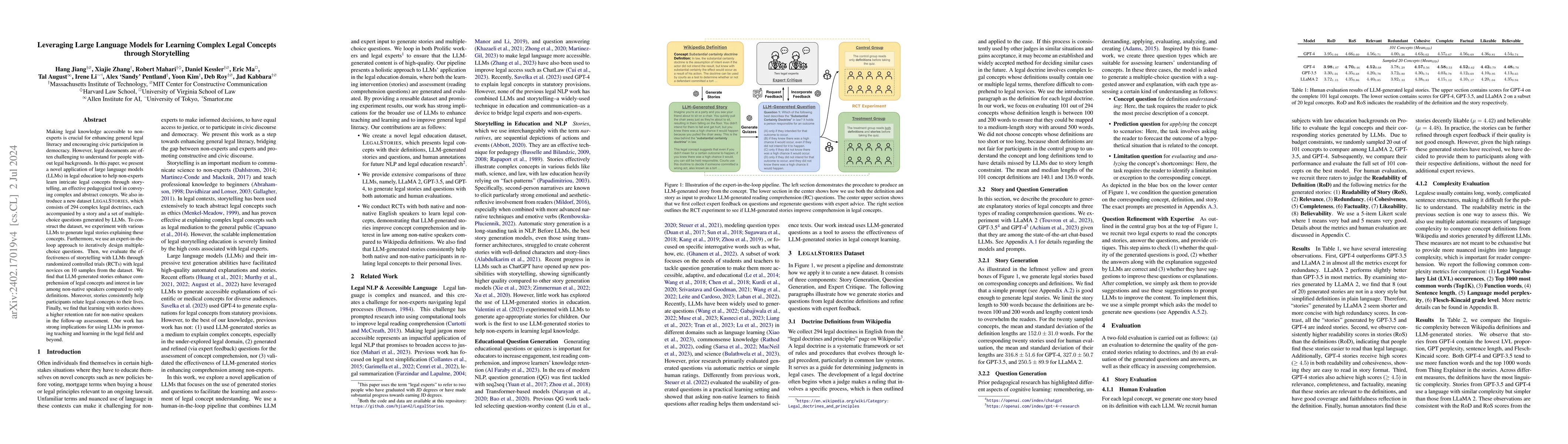 Thumbnail for Leveraging Large Language Models for Learning Complex Legal Concepts
  through Storytelling