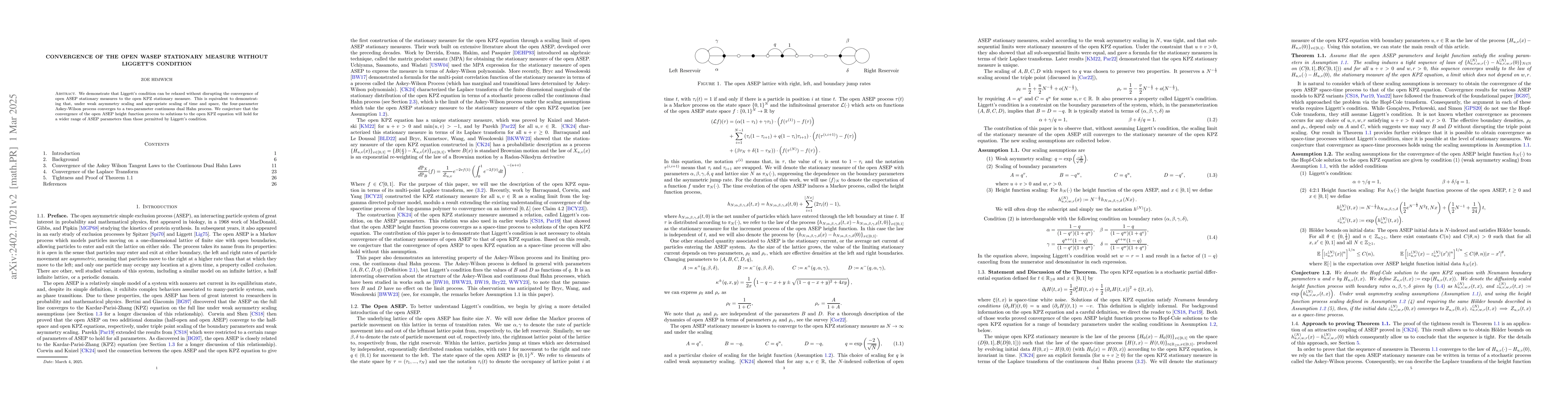 Thumbnail for Convergence of the open WASEP stationary measure without Liggett's
  condition