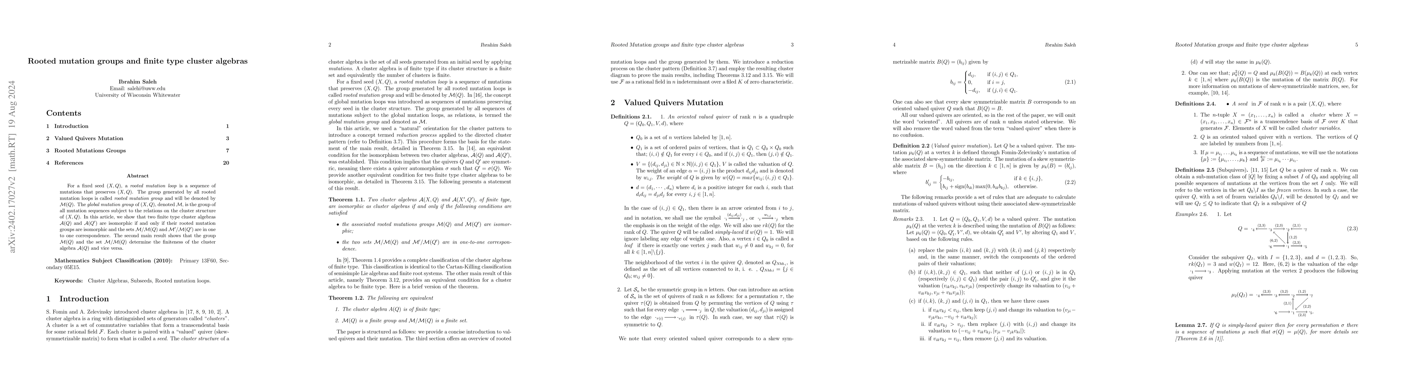 Thumbnail for Rooted mutation groups and finite type cluster algebras